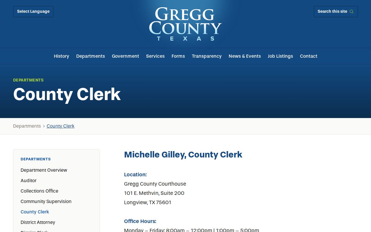 Gregg County warrant records and County Clerk misdemeanor case custodian