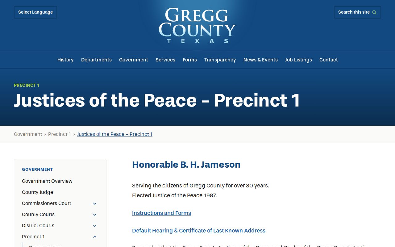 Gregg County bench warrant authority and Precinct 1 justice court contact