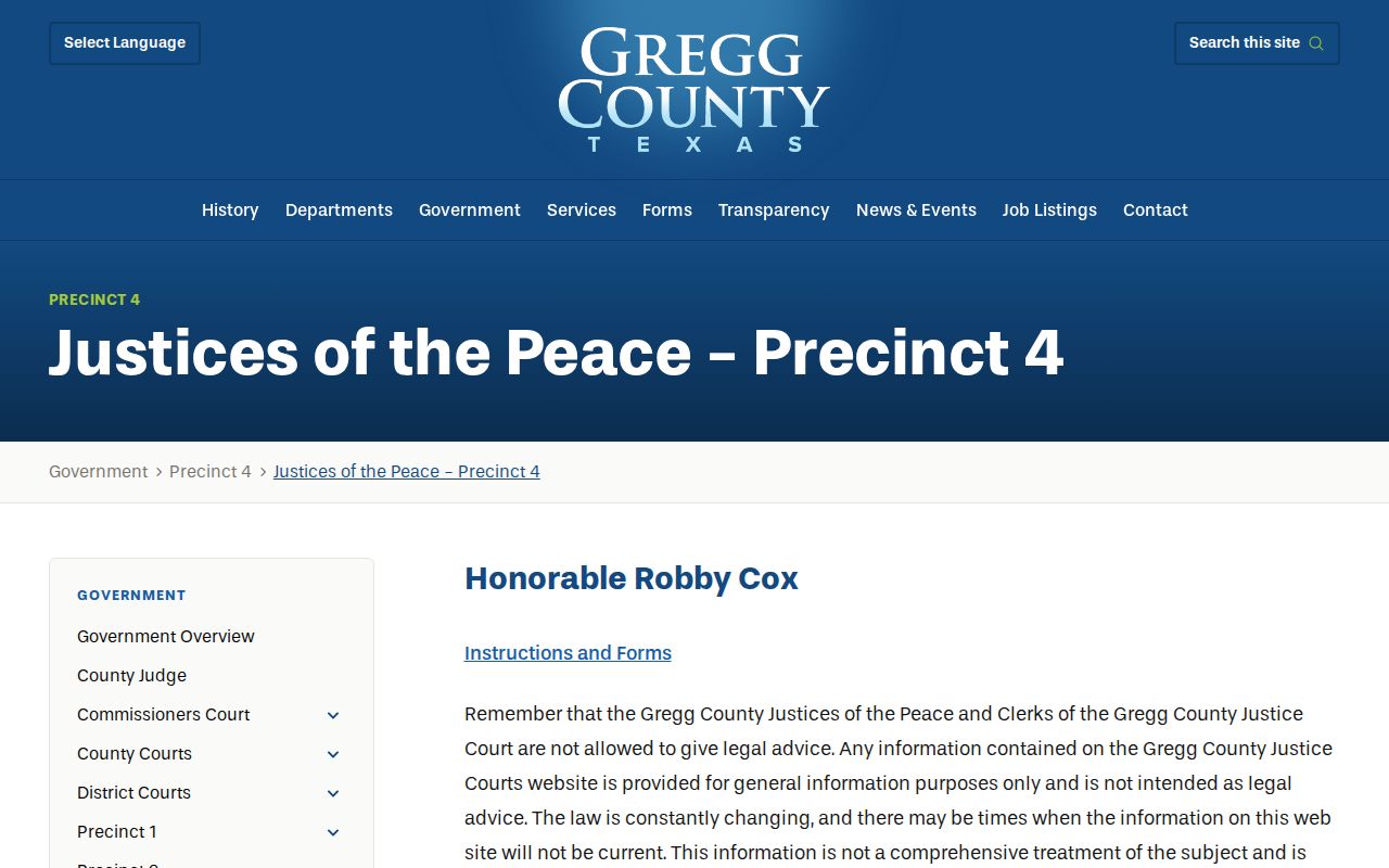 Gregg County warrant search route through a justice of the peace contact page