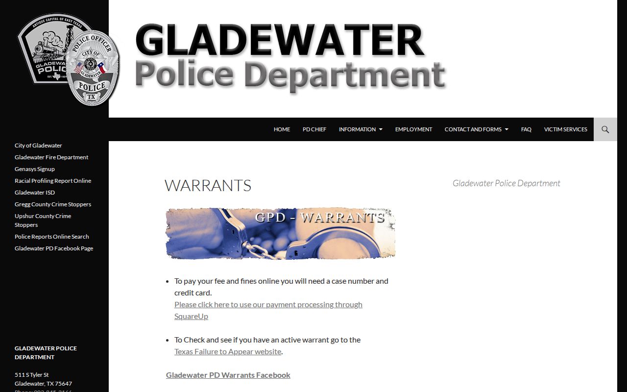 Gladewater warrant and FTA payment route linked by city police